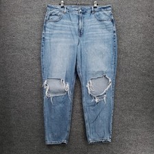 American Eagle Strigid Mom Jeans Womens 18 Blue Hi Rise Medium Wash Ripped Denim