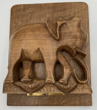 Vintage Carved Elephant Hinged Bookend Decor