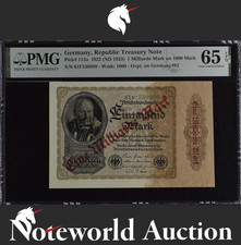 Germany 1 Milliarde Mark on 1000 Mark 1922 P 113a UNC PMG 65 EPQ 3rd TOP POP