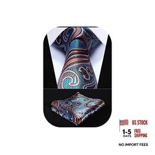 Ties for Men Paisley Tie and Pocket Square Woven Classic Z6-aqua  Orange
