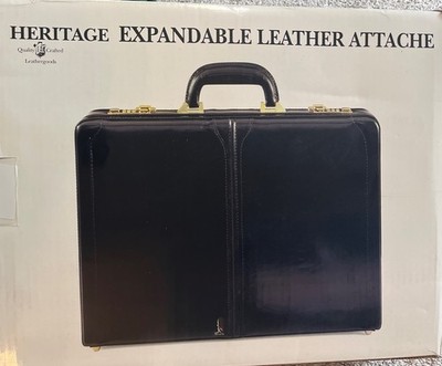 NIB Vintage Heritage Expandable Leather Attache Briefcase Black Model 11495