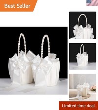 Flower Girl Basket Ivory Pearl Handle Wedding Decor Set of 2 for Flowers