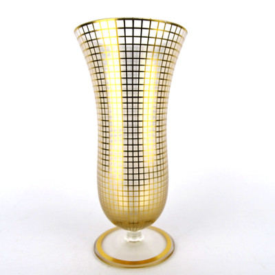 Art Deco Glas Vase, Karo-Dekor, PODBIRA Nový Bor / Haida Böhmen um 1930-1949
