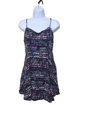 Aeropostale Mini Dress L Geometric Sundress Spaghetti Strap Pleated Artsy Womens