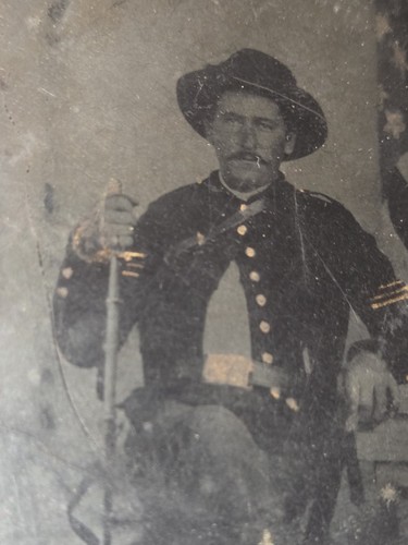 PATRIOTIC 1860s Double Armed Civil War Soldier with US Flag Cased Image