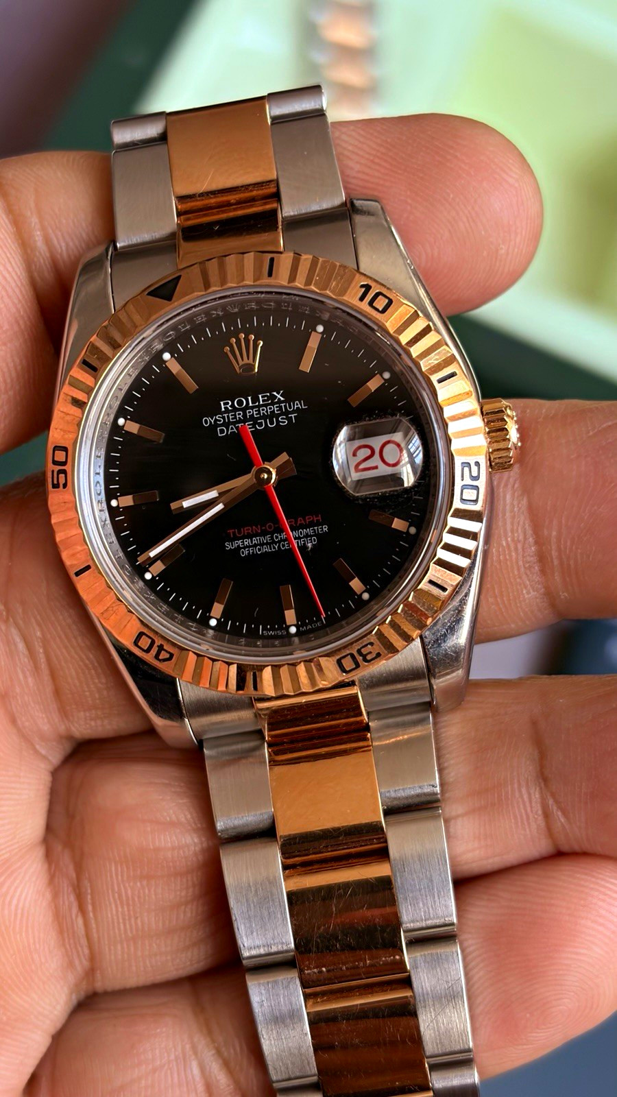Rolex Datejust Turn-O-Graph 36mm Black Dial Two-Tone, Box Papers. UK only