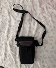 Black Nylon Padded Compact Camera Case/Pouch w/ Strap, Red Trim Universal Fit