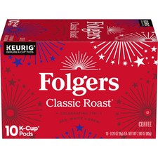 Folgers Classic Roast Coffee, Medium Roast, Keurig K Cup Pods, 10 Count Box
