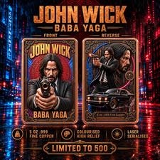 John Wick Baba Yaga 5oz Copper Bar Colourised High Relief Limited to 500