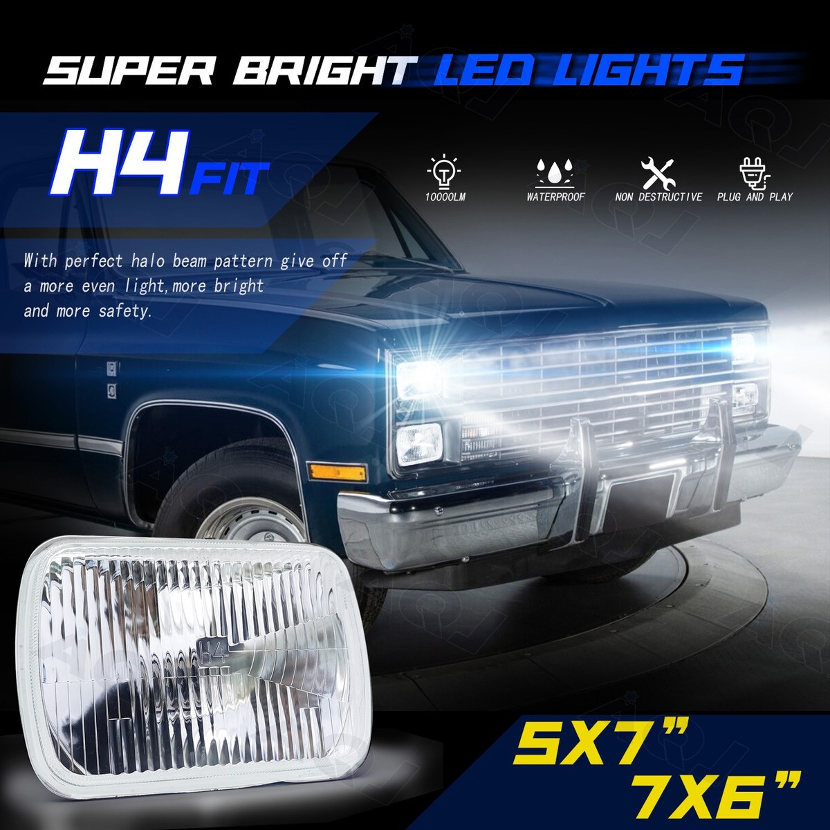 Pair For 1978-1981 Chevy Malibu El Camino 5X7 7x6Led Headlights Hi-Lo