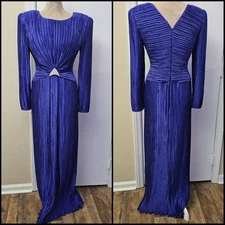 Vintage George F. Couture Gown Womens 8 Acoridan Pleated Long Lettuce Hem Gala