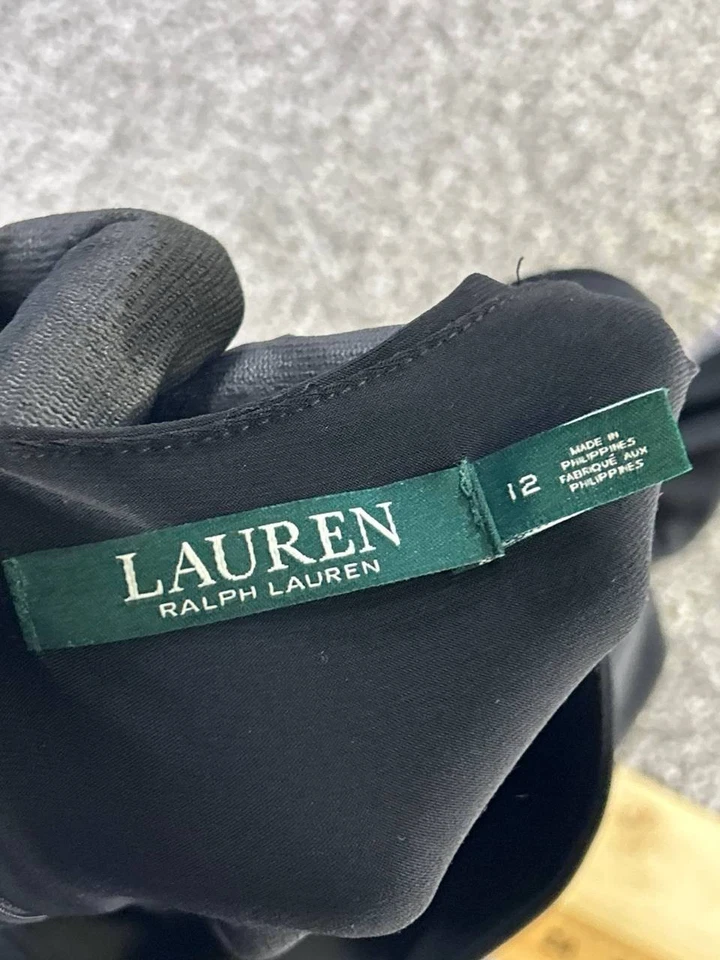 Lauren Ralph Lauren Dress Womens 12 Black Ivory Bluoson Midi - Image 3 of 4