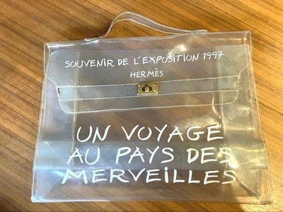 HERMES Vinyl Kelly 40 Hand Beach Bag Clear SOUVENIR DE L