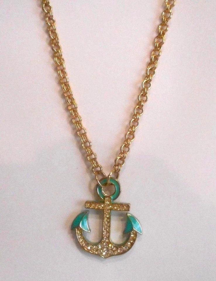 Amrita Singh,Crystals & Enamel,Anchor Design,Gold Tone Round Link Chain,Necklace - Image 3 of 4