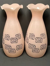 2 VINTAGE Mid Century Mod Eames Era Pink Vase - Black Modern Design VASES