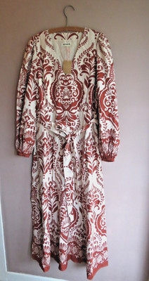 Brandneu mit Etikett Boden Florence Leinenmischung Kleid Gr. 16 lang braun/elfenbein