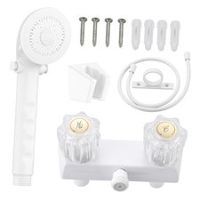 RV Shower Faucet - 4" ABS Shower Valve Square Faucet Hose and Head kit White