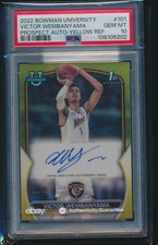 PSA 10 VICTOR WEMBANYAMA AUTO 2022 Bowman Chrome U YELLOW REFRACTOR/75 GEM MINT