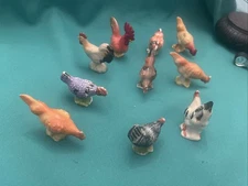 Vintage  Japanese Porcelain Rooster & Hen Figurines (Set of 10)