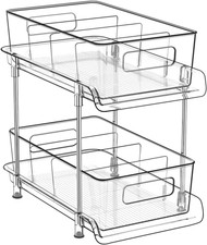 Clear Under Sink Organizer 2 Tier Pull Out Bathroom Kitchen Pantry Storage Bin