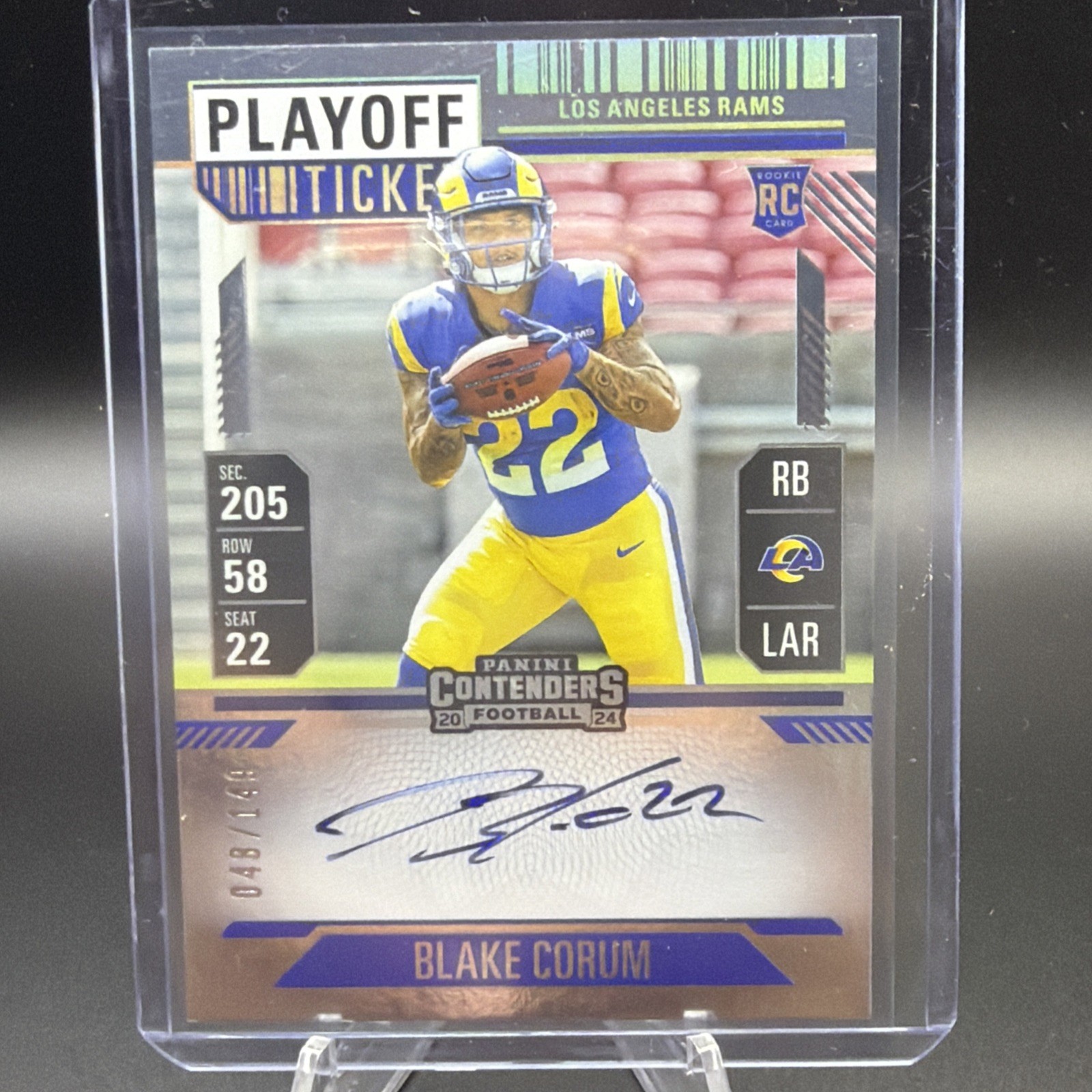 2024 Panini Contenders BLAKE CORUM Rookie Playoff Ticket Autograph 048/149