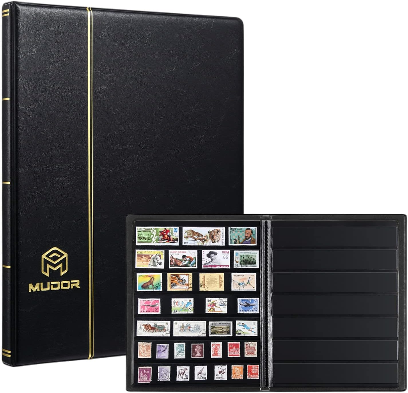 MUDOR Stamp Collecting Album, 7 Rows Pockets Stamp Book for Collectors, 10 Sheet