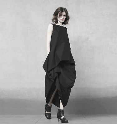 chinese dress ladies Linen Maxi Pinafore Dress Fiona XL / Pure Black main image 1