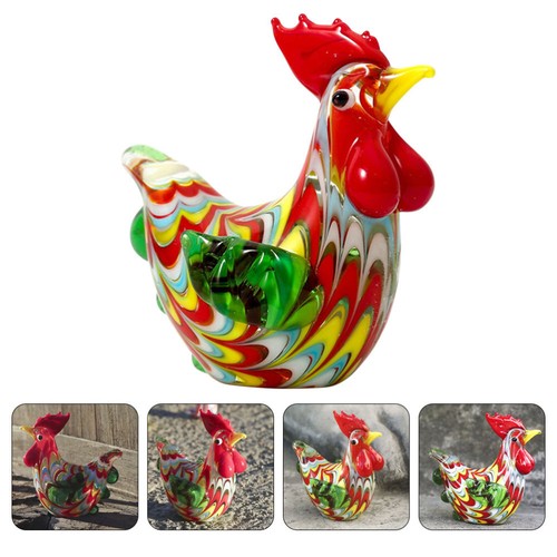 Statuina pollo gallo in vetro mini statua pollo in vetro decorazione animali fattoria - Foto 3 di 12