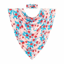 Posh Peanut Strawberry Swaddle Blanket Headwrap Bow Set Pink Aqua Bamboo Viscose