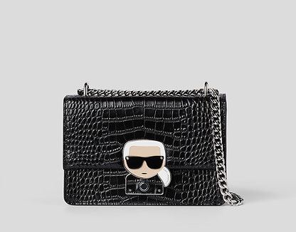 Karl Lagerfeld 226W3006 Womens Croc Leather Crossbody Bag In Black