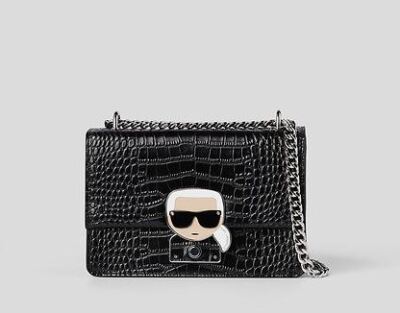 Karl Lagerfeld 226W3006 Womens Croc Leather Crossbody Bag In Black