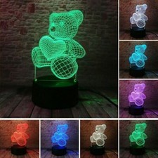 LOVE Teddy Bear Figure 3D Nightlight Visual Illusion LED Colourful Change Flash