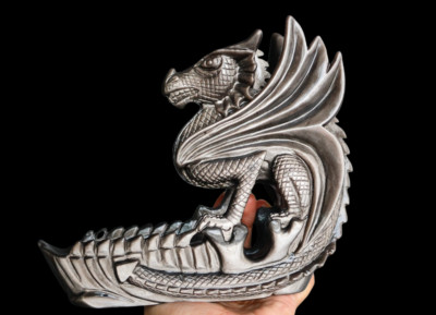3.58LB Natural Silver Obsidian Fly Dragon Carved Quartz Crystal Skull Decoration