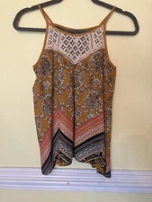 Xhilaration Women's Tank Top Golden Yellow White Floral Embroidery Gray Back