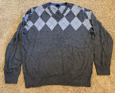 Gap Men's V-Neck Sweater Pullover Cotton Blend XLarge Blue/Gray Argyle 