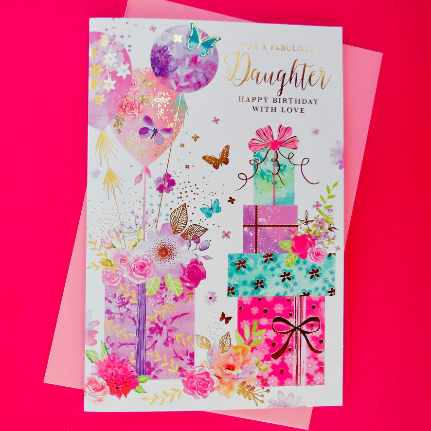 Fabulous Daughter Birthday Card 9""x6"" Presents Gifts Balloons Nice Message Verse