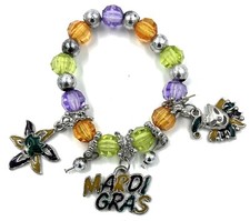 Mardi Gras Bracelet Crystal Jewels and Charms Costume Jewelry Elastic PGG 09
