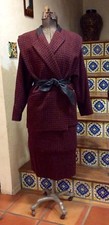 VINTAGE 1980s ADOLFO Atelier Leather trimmed BLACK RED HOUnDSTOOTH WOOL SUIT 8