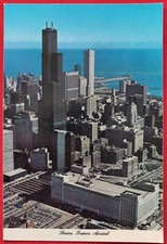 Vintage Postcard of Sears Tower Aerial-Continental Size-kept Pristine in Album