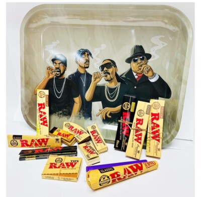Großes Gangster Rapper Rolling Tray Set Rosa Roh Blättchen Konvolut Paket