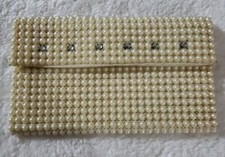 Vintage Faux Pearl Clutch Studded Satin Lined