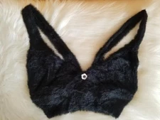 FOR LOVE & LEMONS FUZZY DEVON CROP BRA TOP MEDIUM BLACK NWT