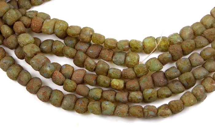 6x8mm Czech Glass Kidney Nugget Beads : Milky Aqua - Stone Picasso (25) - Image 3 of 4