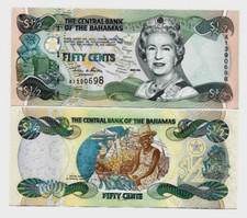BAHAMAS ( ½ Dollar ) 50 CENTS P-68 2001 x 1 Pcs Queen ♛ UNC World Currency NOTE