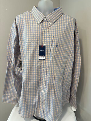 Izod Advantage Performance Pumpkin Blue Plaid L/S Shirt Size 3XL,XXXL,3X