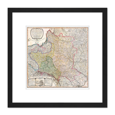 Karte 1799 Faden Königreich Polen Herzogtum Litauen quadratisch gerahmtes Wandbild 8 x 8 Zoll