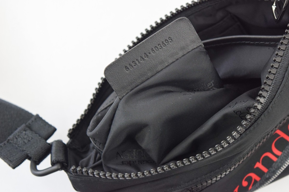ALEXANDER MCQUEEN Nylon Crossbody Bag Zip Pouch Black Red