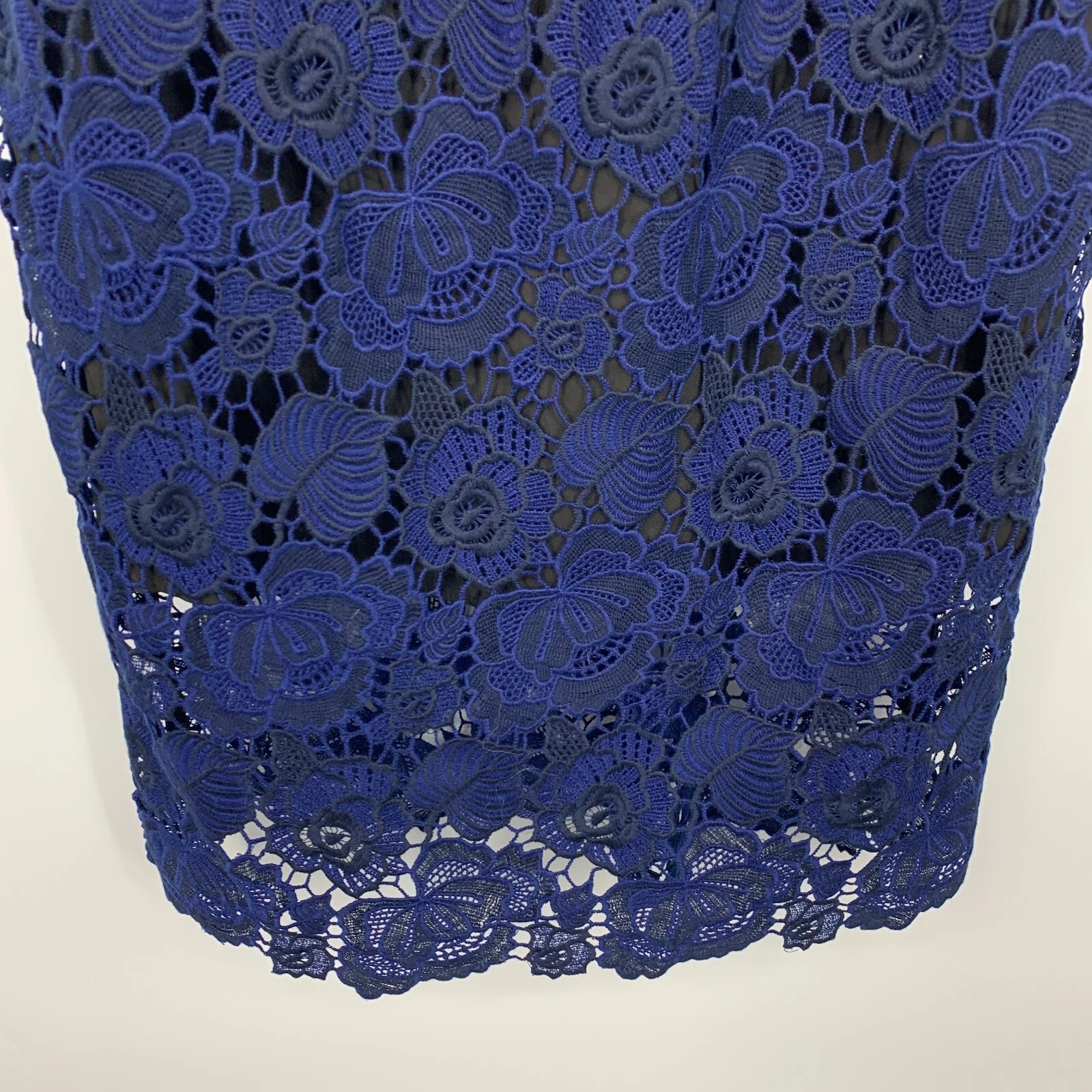 Abito donna Kate Spade NY taglia 0 bi colore blu pizzo floreale senza maniche midi nuovo con etichette