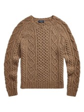Polo Ralph Lauren Wool Blend Fisherman's Sweater In Camel Done Gal Size XL
