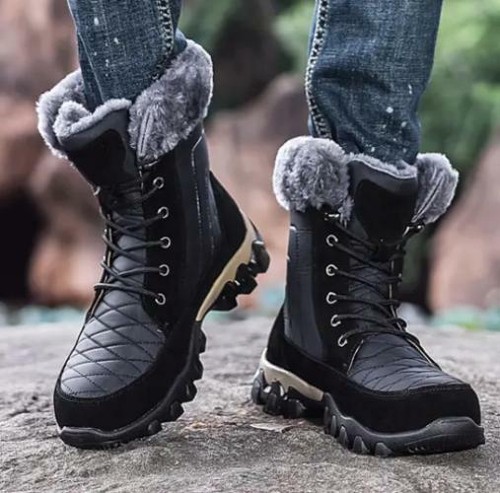 Mens Waterproof Snow Ankle Boots Fur Lined Outdoor Winter Casual Lace Up Shoes - Picture 9 of 11